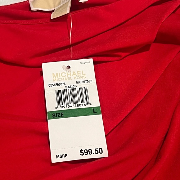 MICHAEL KORS red one-shoulder blouse with logo buckle SZ L NWT - Picture 9 of 9
